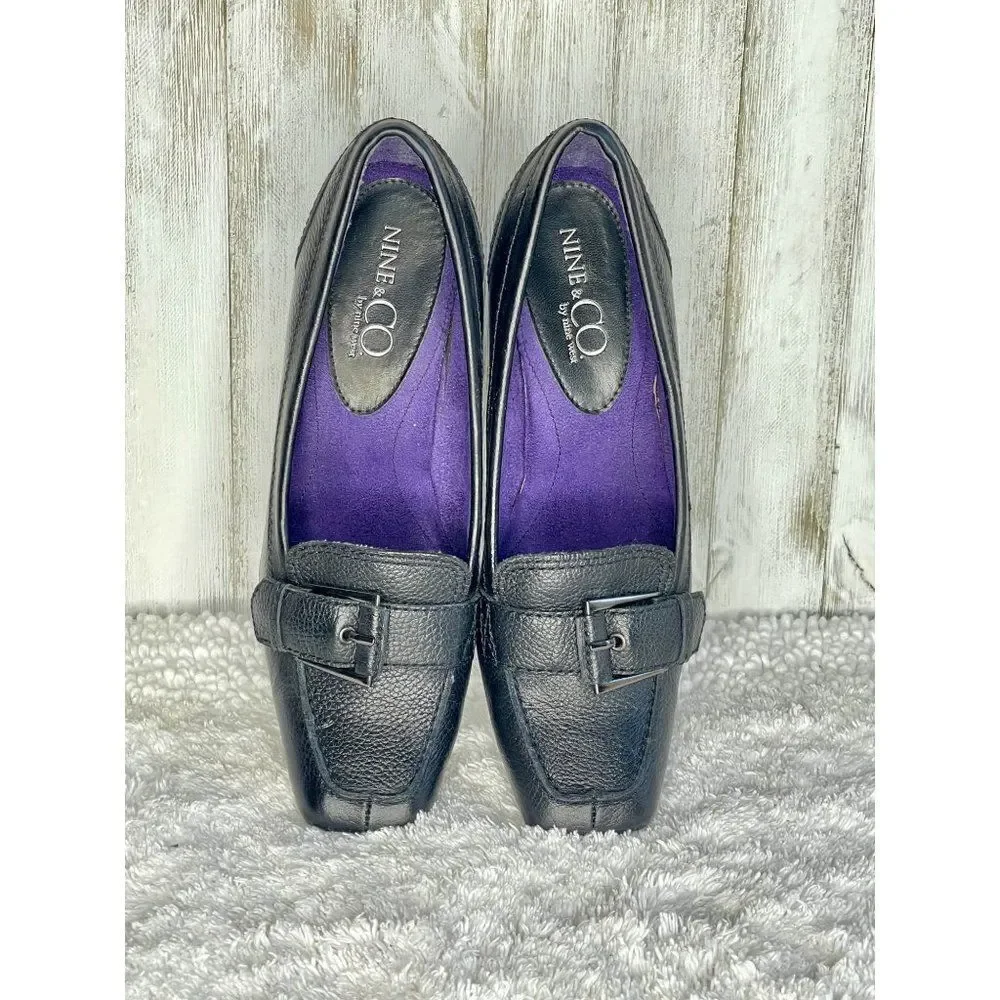 Nine & Company Black Heeled Loafers With Buckle Size 7.5